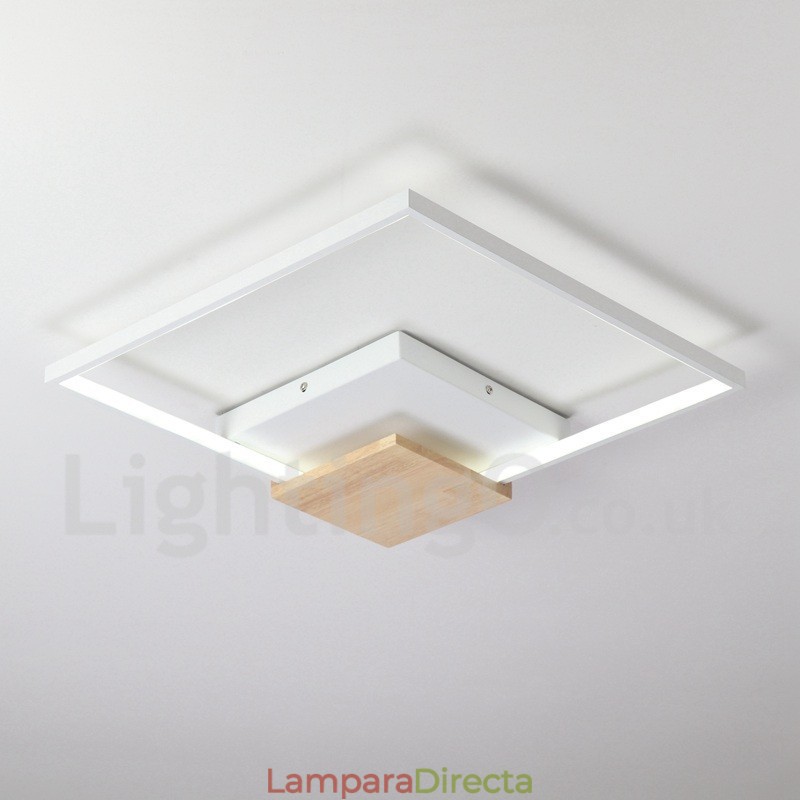 Lámpara de techo ultrafina cuadrada de madera blanca regulable que también se puede usar como luz de pared.
