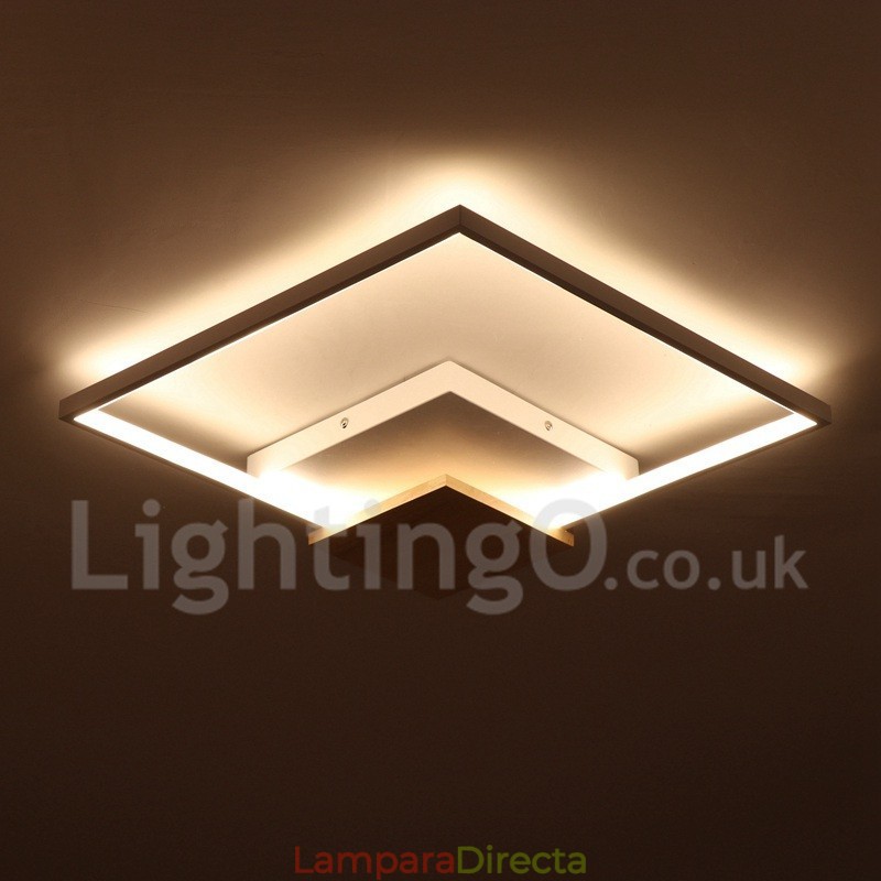Lámpara de techo ultrafina cuadrada de madera blanca regulable que también se puede usar como luz de pared.