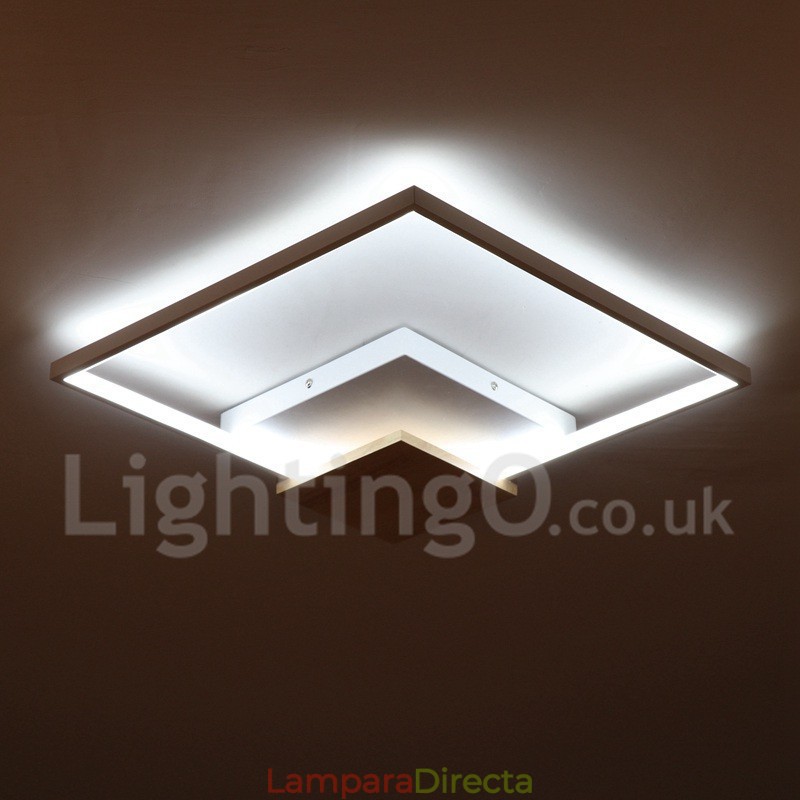 Lámpara de techo ultrafina cuadrada de madera blanca regulable que también se puede usar como luz de pared.