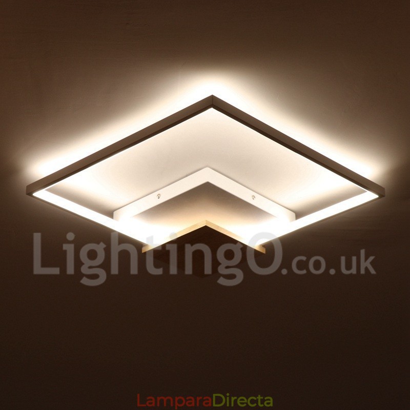 Lámpara de techo ultrafina cuadrada de madera blanca regulable que también se puede usar como luz de pared.