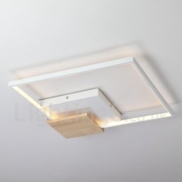 Lámpara de techo ultrafina cuadrada de madera blanca regulable que también se puede usar como luz de pared.