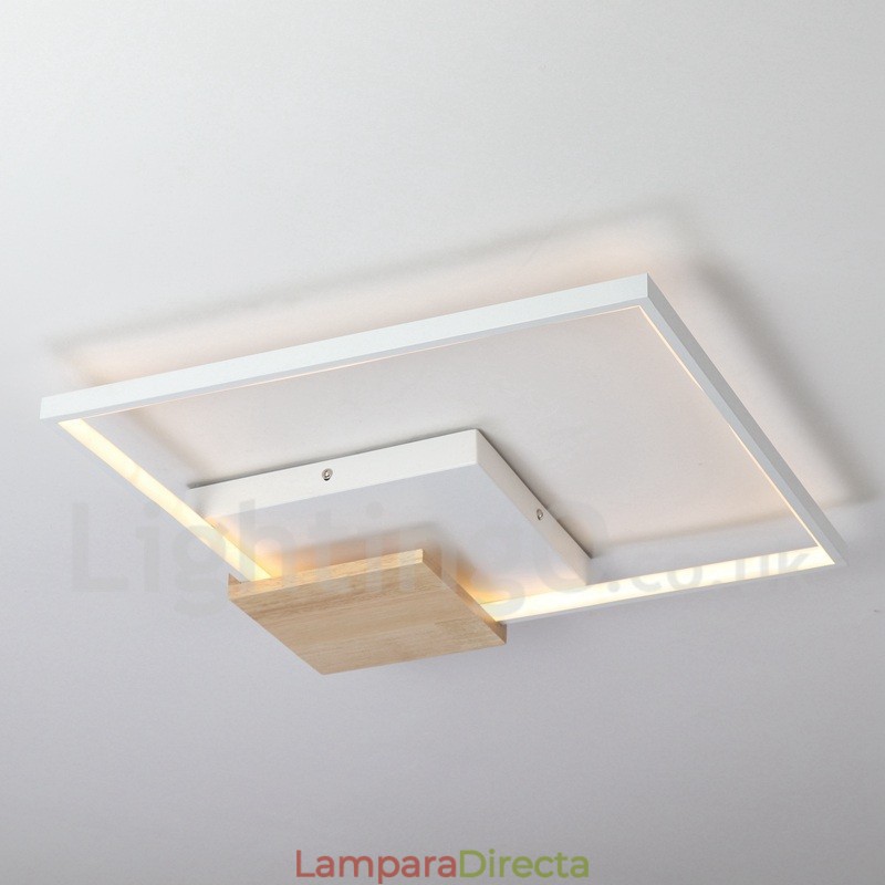 Lámpara de techo ultrafina cuadrada de madera blanca regulable que también se puede usar como luz de pared.