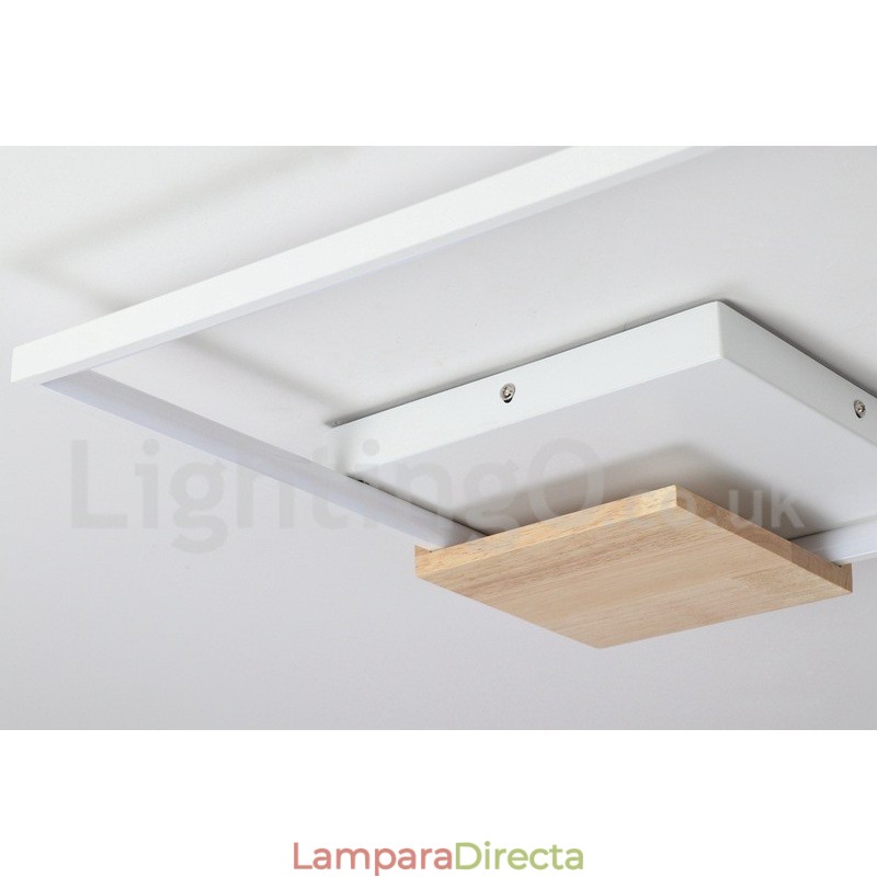 Lámpara de techo ultrafina cuadrada de madera blanca regulable que también se puede usar como luz de pared.