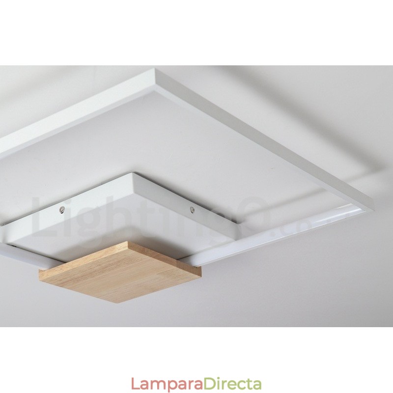 Lámpara de techo ultrafina cuadrada de madera blanca regulable que también se puede usar como luz de pared.