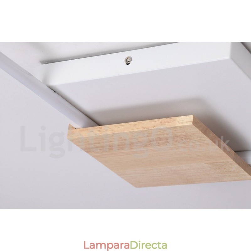 Lámpara de techo ultrafina cuadrada de madera blanca regulable que también se puede usar como luz de pared.