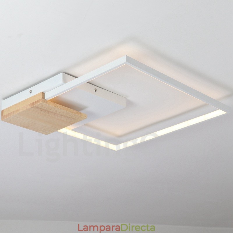 Lámpara de techo ultrafina cuadrada de madera blanca regulable que también se puede usar como luz de pared.
