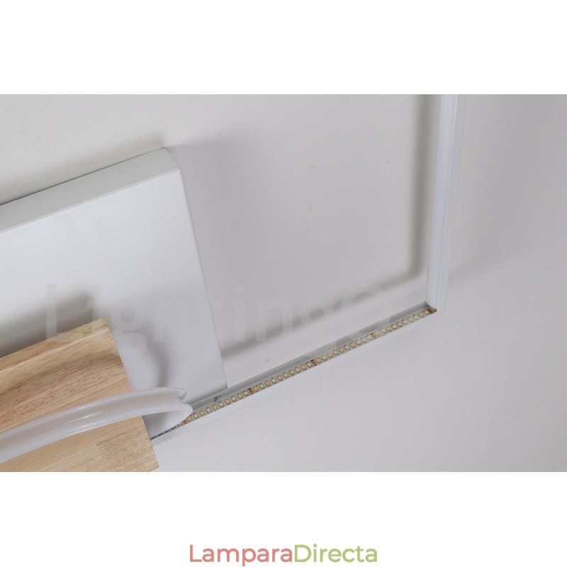 Lámpara de techo ultrafina cuadrada de madera blanca regulable que también se puede usar como luz de pared.
