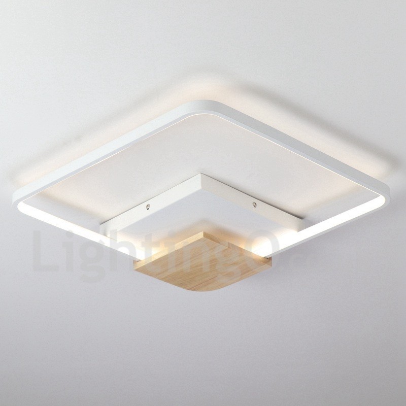Lámpara de techo ultrafina cuadrada de madera blanca regulable que también se puede usar como luz de pared.