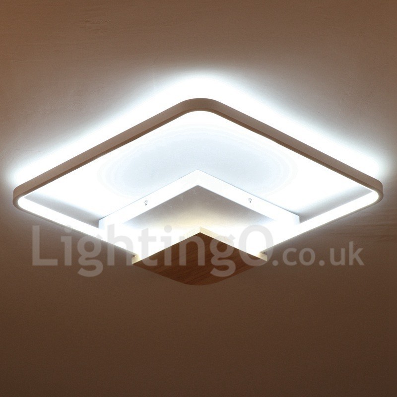 Lámpara de techo ultrafina cuadrada de madera blanca regulable que también se puede usar como luz de pared.
