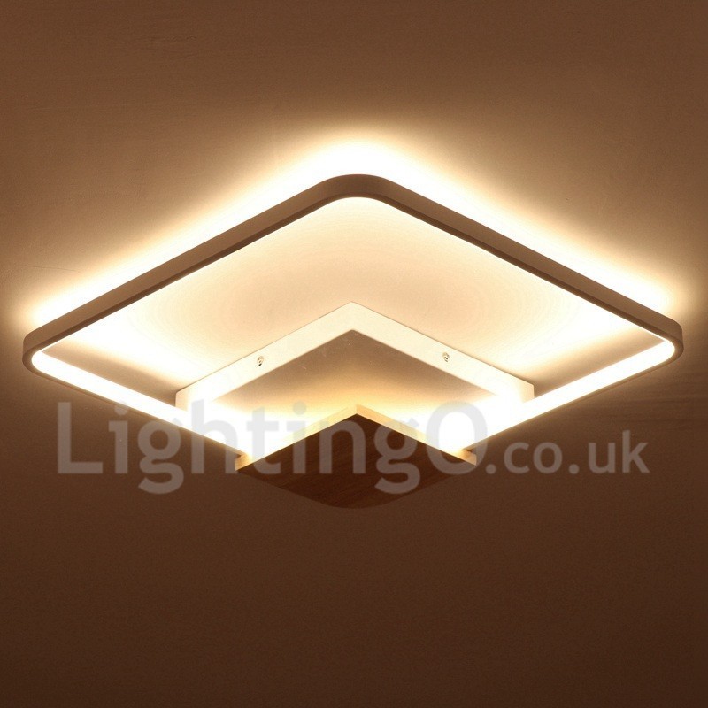 Lámpara de techo ultrafina cuadrada de madera blanca regulable que también se puede usar como luz de pared.
