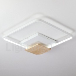 Lámpara de techo ultrafina cuadrada de madera blanca regulable que también se puede usar como luz de pared.