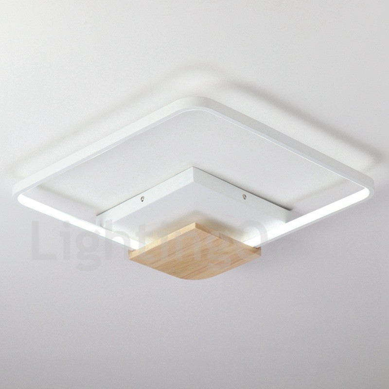 Lámpara de techo ultrafina cuadrada de madera blanca regulable que también se puede usar como luz de pared.