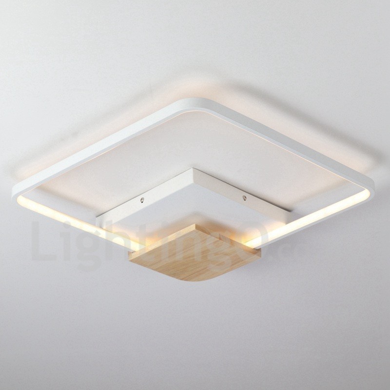 Lámpara de techo ultrafina cuadrada de madera blanca regulable que también se puede usar como luz de pared.