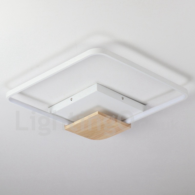 Lámpara de techo ultrafina cuadrada de madera blanca regulable que también se puede usar como luz de pared.