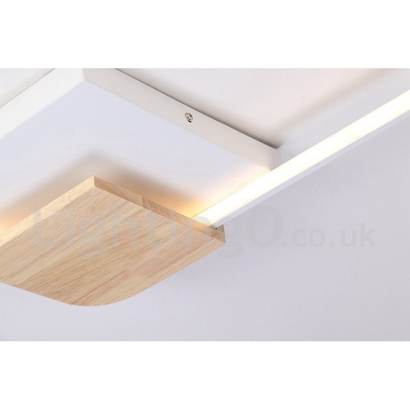 Lámpara de techo ultrafina cuadrada de madera blanca regulable que también se puede usar como luz de pared.
