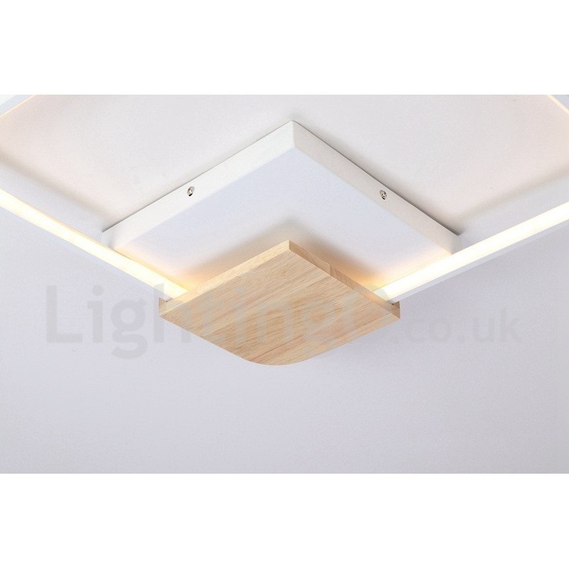 Lámpara de techo ultrafina cuadrada de madera blanca regulable que también se puede usar como luz de pared.
