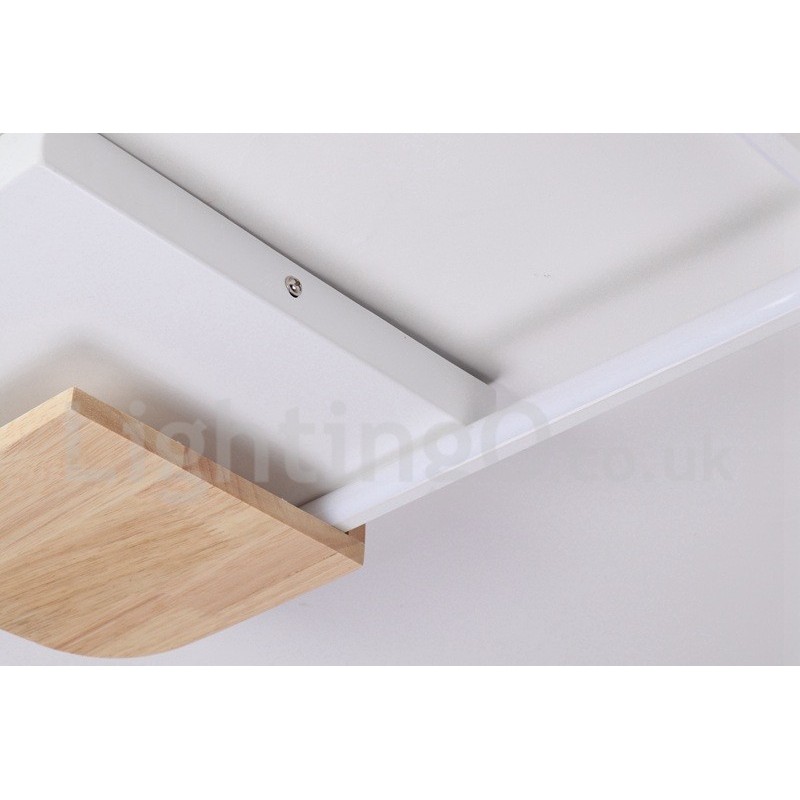 Lámpara de techo ultrafina cuadrada de madera blanca regulable que también se puede usar como luz de pared.