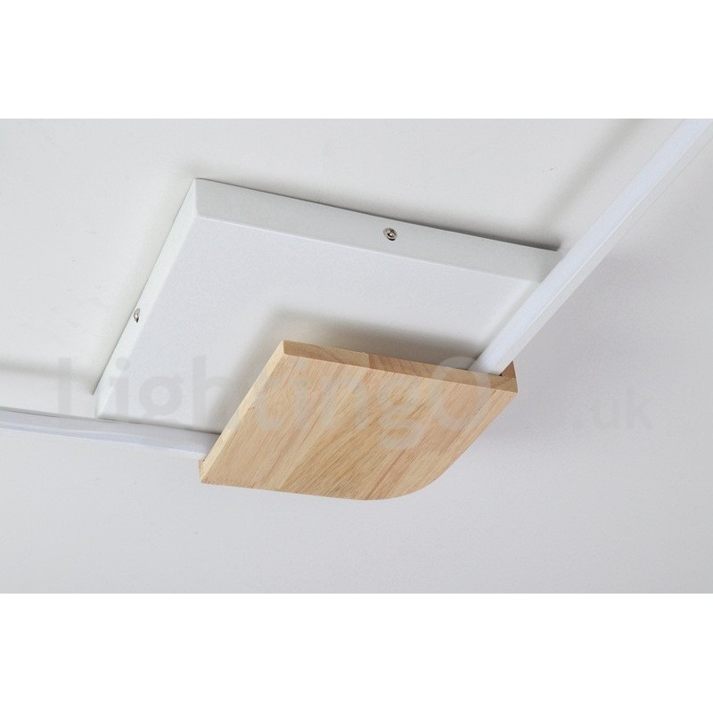 Lámpara de techo ultrafina cuadrada de madera blanca regulable que también se puede usar como luz de pared.
