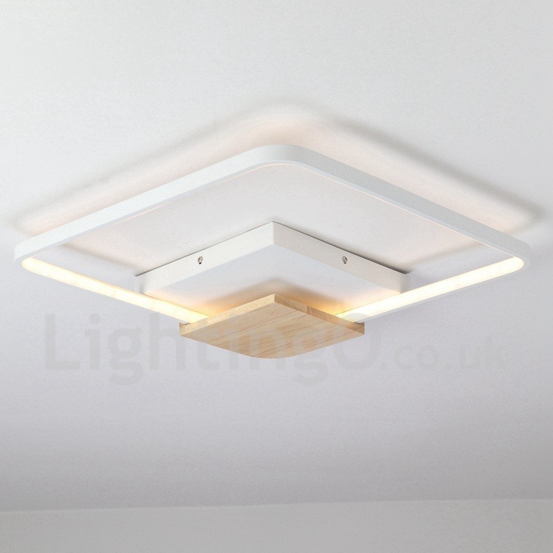 Lámpara de techo ultrafina cuadrada de madera blanca regulable que también se puede usar como luz de pared.