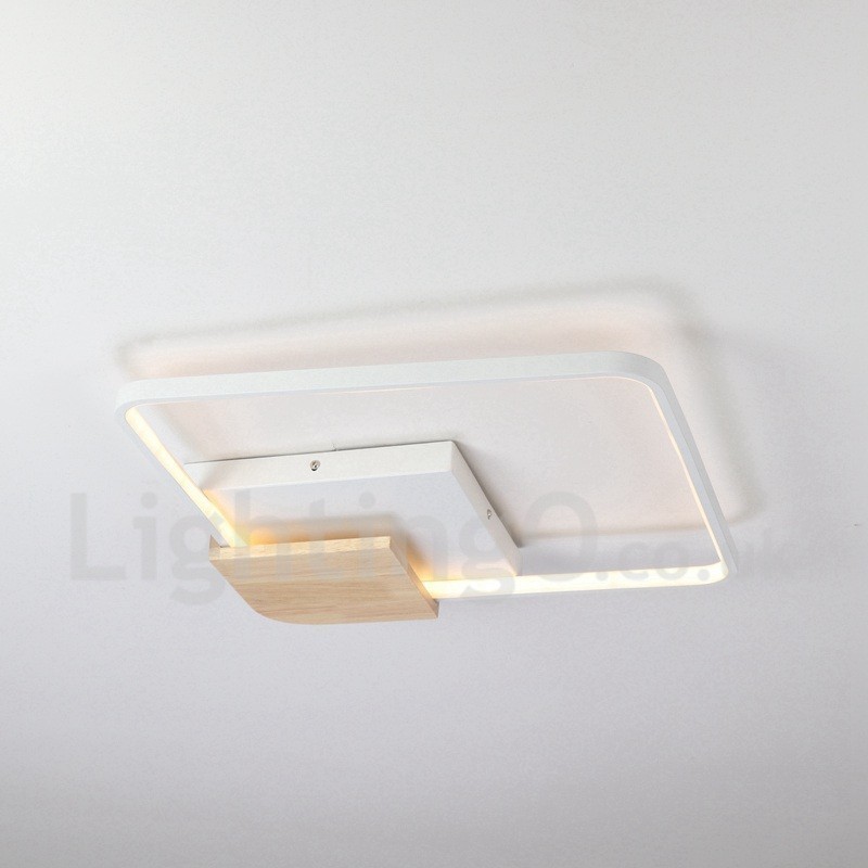 Lámpara de techo ultrafina cuadrada de madera blanca regulable que también se puede usar como luz de pared.