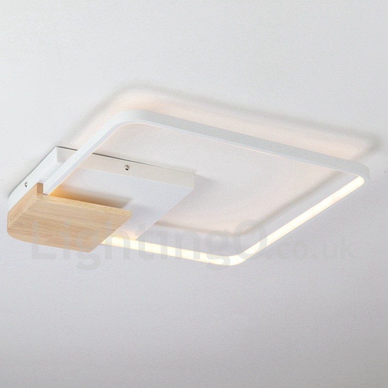 Lámpara de techo ultrafina cuadrada de madera blanca regulable que también se puede usar como luz de pared.