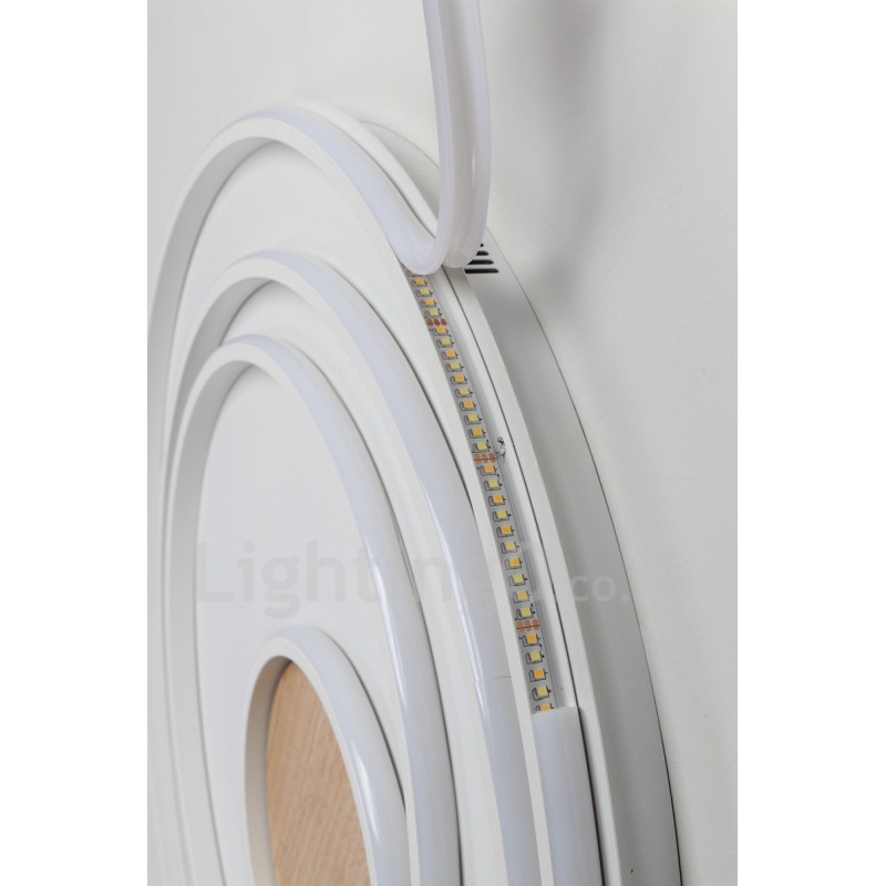 Lámpara de techo ultrafina de madera con anillos blancos regulables, también se puede usar como luz de pared.