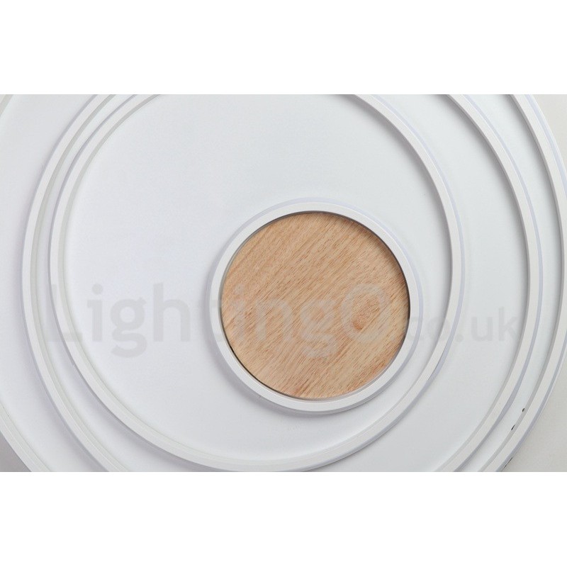 Lámpara de techo ultrafina de madera con anillos blancos regulables, también se puede usar como luz de pared.