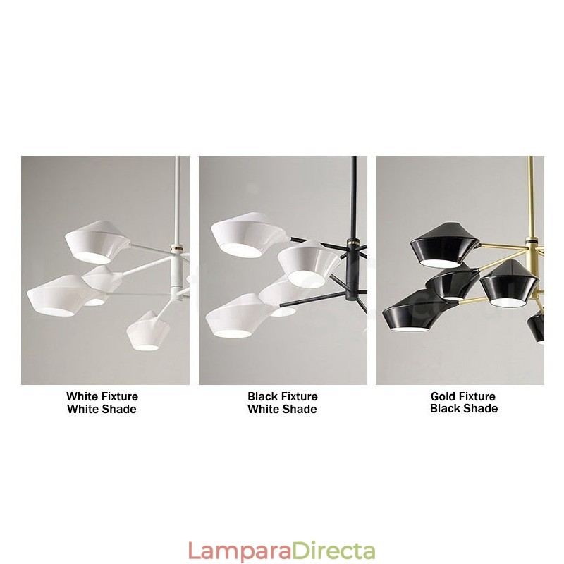 Lámpara de araña moderna y contemporánea con pantallas acrílicas blancas y negras