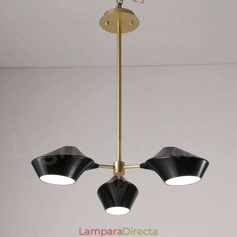 Lámpara de araña moderna y contemporánea con pantallas acrílicas blancas y negras
