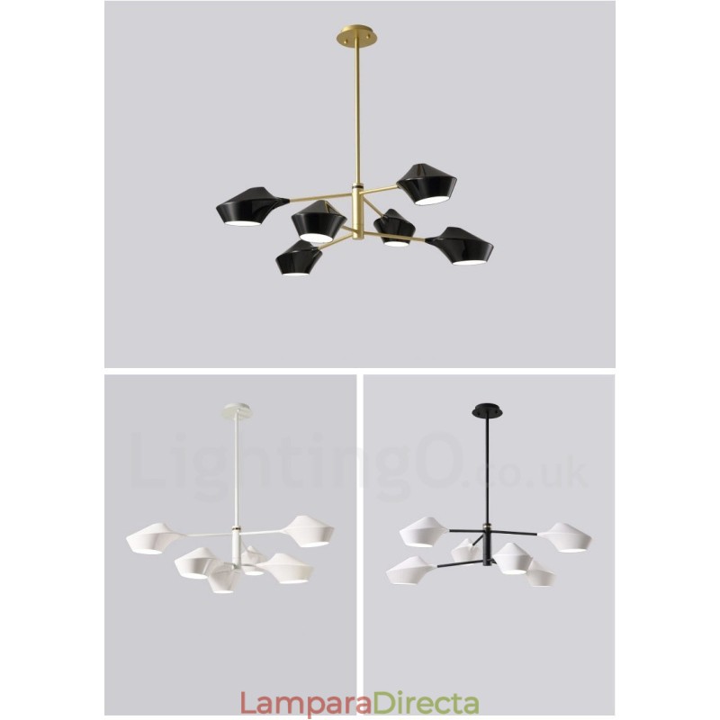 Lámpara de araña moderna y contemporánea con pantallas acrílicas blancas y negras