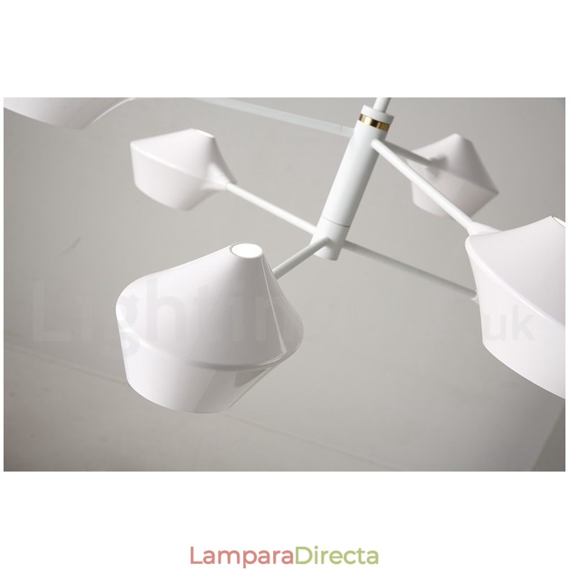 Lámpara de araña moderna y contemporánea con pantallas acrílicas blancas y negras