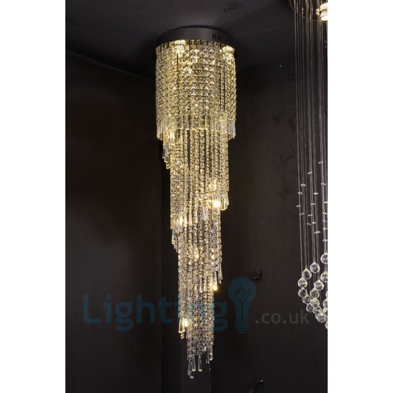 Lámpara de techo empotrada redonda de cristal K9 moderna, 4 GU10 + 8 G4, 150 cm de largo