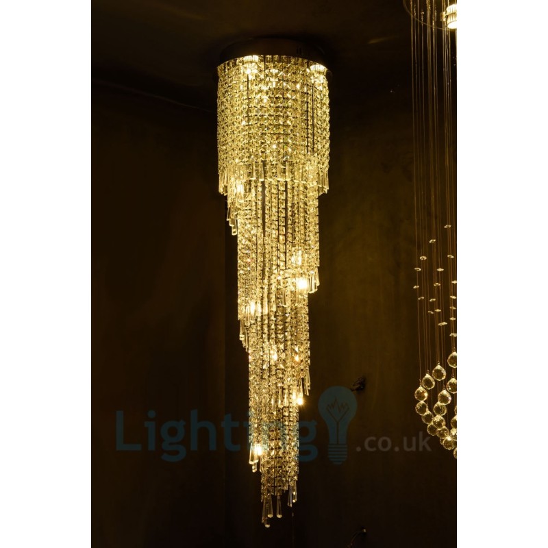 Lámpara de techo empotrada redonda de cristal K9 moderna, 4 GU10 + 8 G4, 150 cm de largo