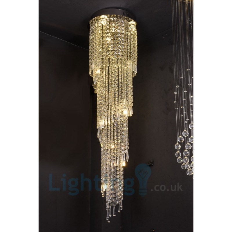 Lámpara de techo empotrada redonda de cristal K9 moderna, 4 GU10 + 8 G4, 150 cm de largo