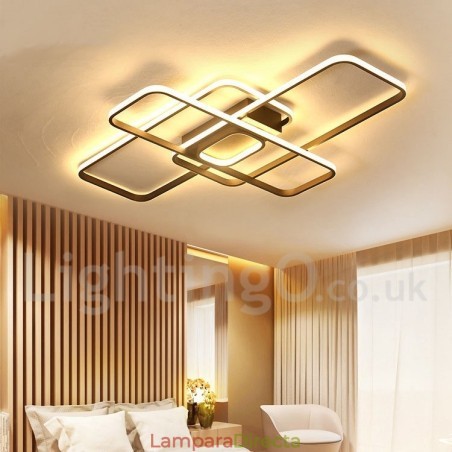 Lámpara de techo moderna y contemporánea de aluminio con acabado en pintura, empotrada con regulador de intensidad remoto. También se puede usar como lámpara de pared. Lámpara de techo moderna y contemporánea de aluminio con acabado en pintura, empotrada con regulador de intensidad remoto. También se puede usar como lámpara de pared.