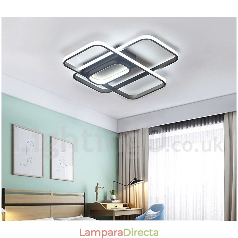 Lámpara de techo moderna y contemporánea de aluminio con acabado en pintura, empotrada con regulador de intensidad remoto. También se puede usar como lámpara de pared.