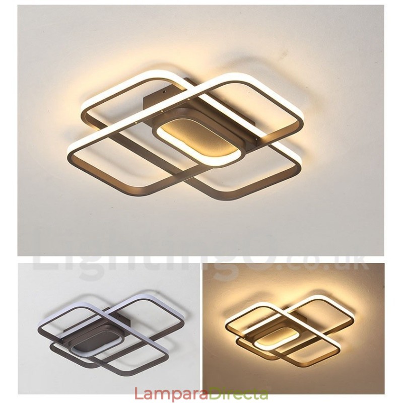 Lámpara de techo moderna y contemporánea de aluminio con acabado en pintura, empotrada con regulador de intensidad remoto. También se puede usar como lámpara de pared.