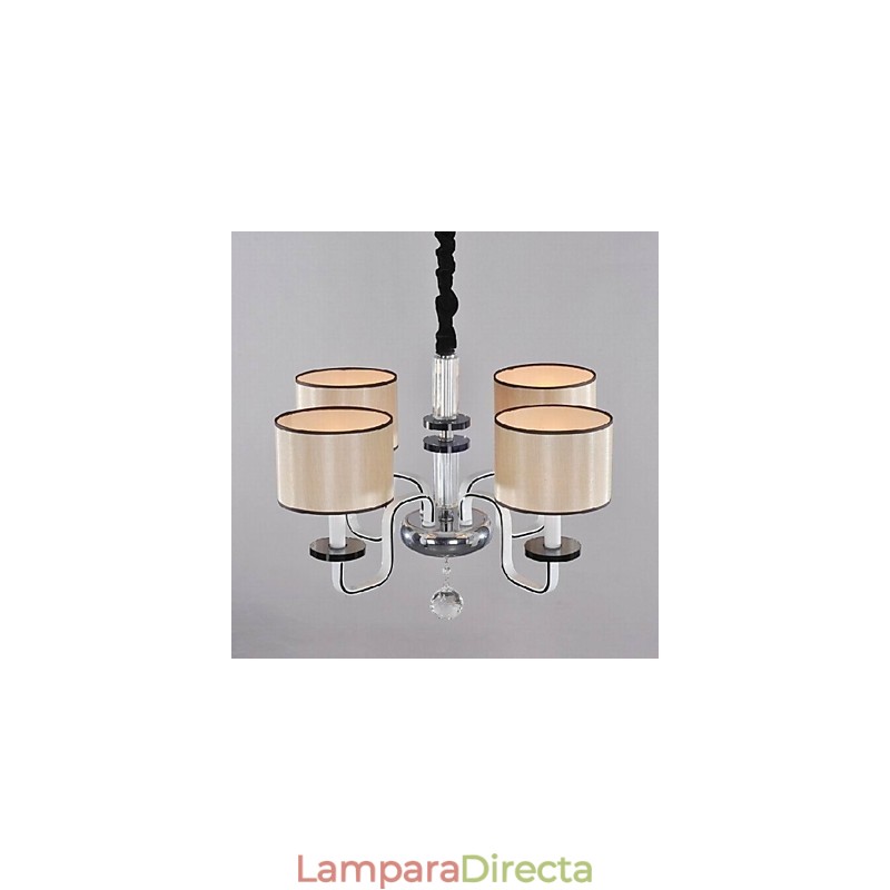 Lámpara de araña minimalista moderna con iluminación de tela y cristal