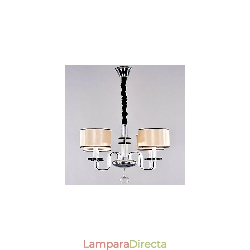 Lámpara de araña minimalista moderna con iluminación de tela y cristal