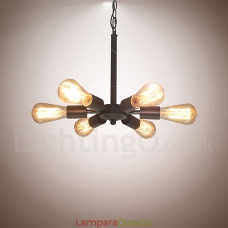 Lámpara colgante rústica retro vintage negra de 6 luces Lámpara colgante rústica retro vintage negra de 6 luces