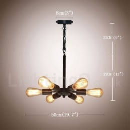 Lámpara colgante rústica retro vintage negra de 6 luces