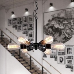 Lámpara colgante rústica retro vintage negra de 6 luces