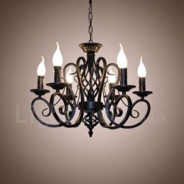 Lámpara colgante rústica retro vintage de 6 luces, color blanco y negro