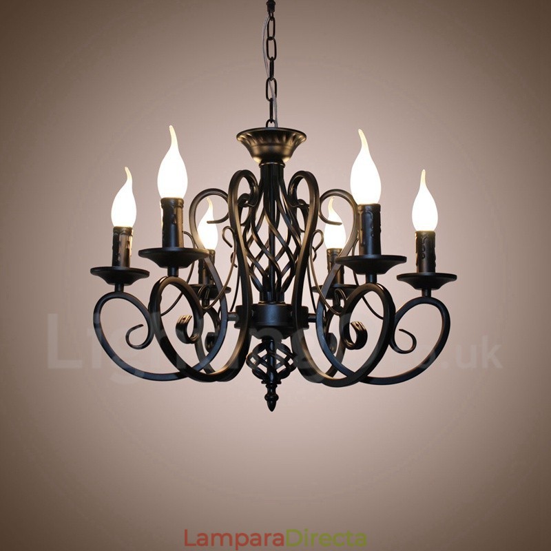 Lámpara colgante rústica retro vintage de 6 luces, color blanco y negro
