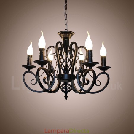 Lámpara colgante rústica retro vintage de 6 luces, color blanco y negro Lámpara colgante rústica retro vintage de 6 luces, color blanco y negro