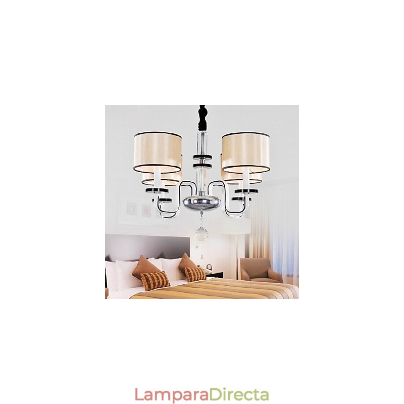 Lámpara de araña minimalista moderna con iluminación de tela y cristal