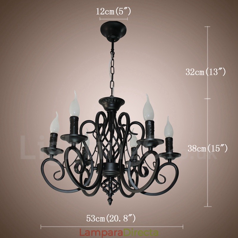 Lámpara colgante rústica retro vintage de 6 luces, color blanco y negro