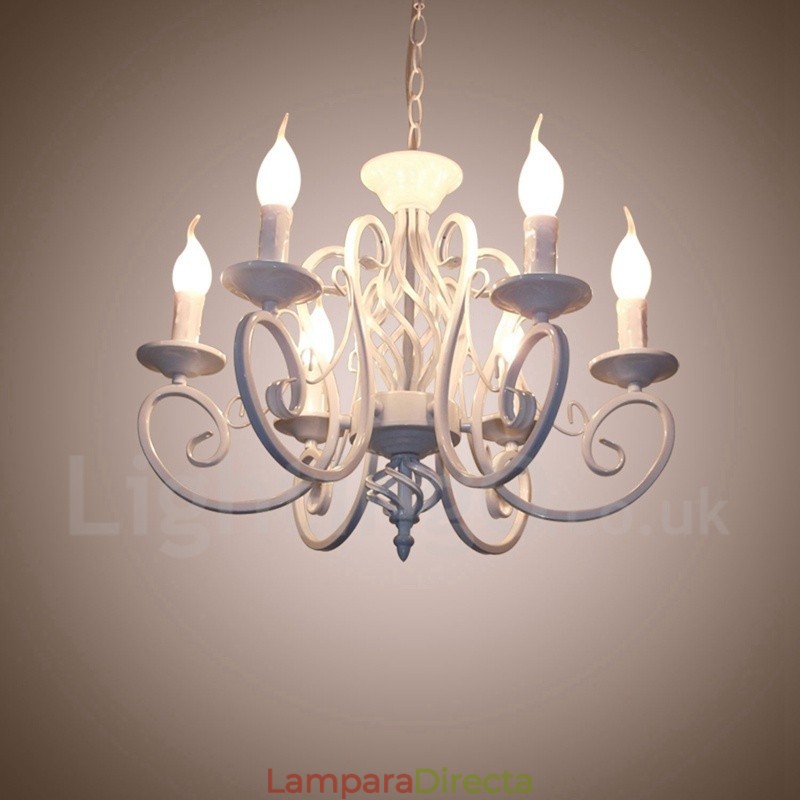 Lámpara colgante rústica retro vintage de 6 luces, color blanco y negro