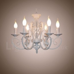 Lámpara colgante rústica retro vintage de 6 luces, color blanco y negro