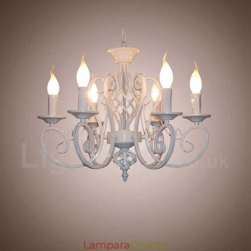 Lámpara colgante rústica retro vintage de 6 luces, color blanco y negro